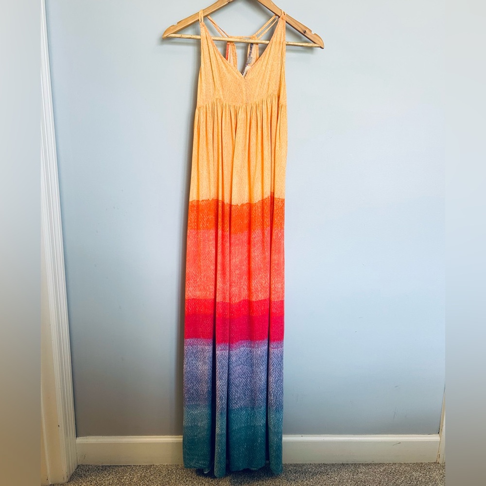 Anthropologie Ombre Maxi Dress in Yellow, Orange, Pink, Purple, Blue